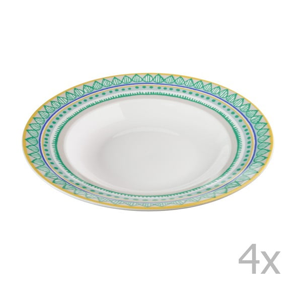 Sada 4 porcelánových tanierov na polievku Oilily 24,5 cm, zelená