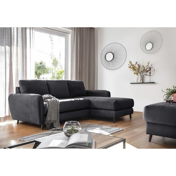 Tmavosivá zamatová rohová pohovka s podnožkou Miuform Cosy Claire, pravý roh-image-4