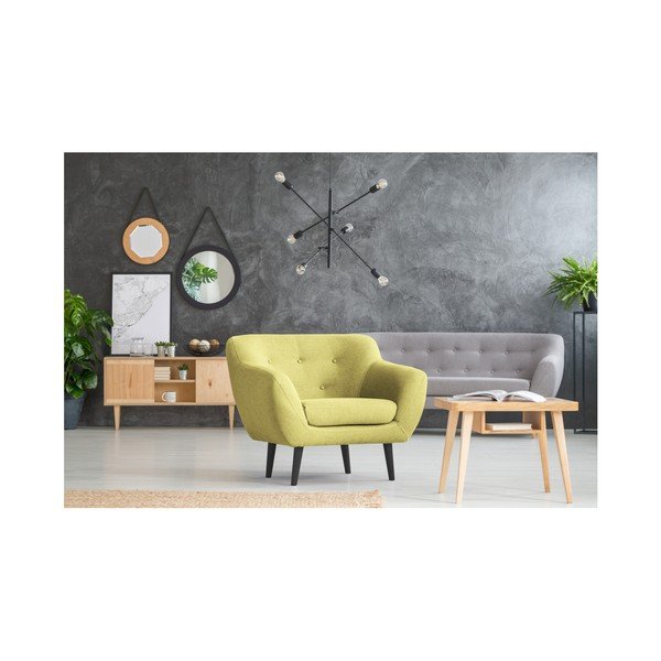 Žlté kreslo s hnedými nohami Mazzini Sofas Piemont-image-4