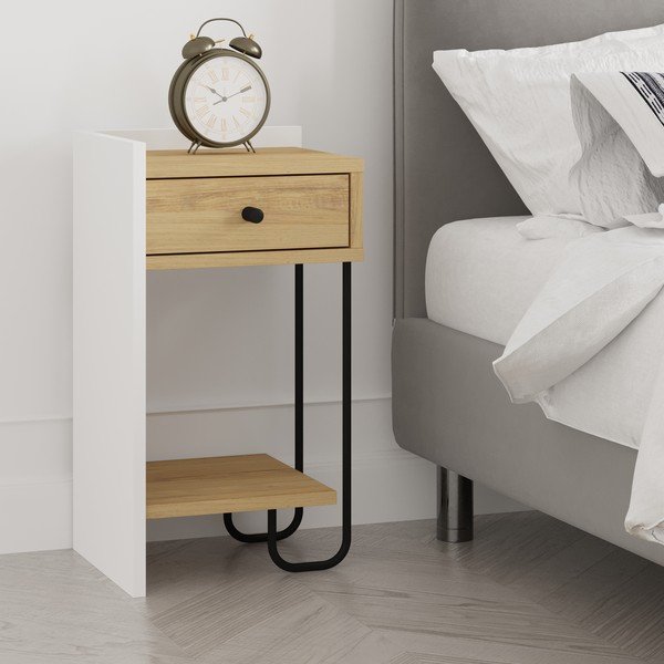 Biely/v prírodnej farbe nočný stolík v dekore duba s poličkami Mercure – Marckeric-image-4