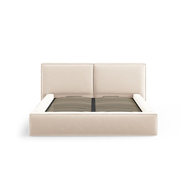 Krémová zamatová čalúnená dvojlôžková posteľ s úložným priestorom s roštom 200x200 cm Arendal – Cosmopolitan Design-image-3