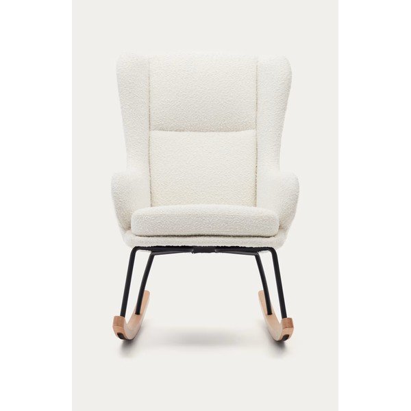 Biele hojdacie kreslo z textílie bouclé Maustin – Kave Home-image-2