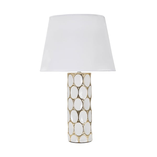 Keramická stolová lampa s textilným tienidlom v bielo-zlatej farbe (výška 56 cm) Glam Carv – Mauro Ferretti