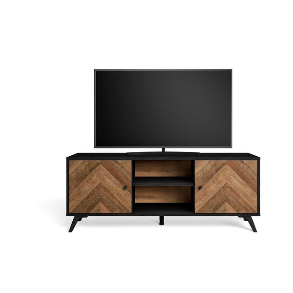 Čierny TV stolík v dekore orecha 136x53 cm Chevrons - Marckeric-image-4