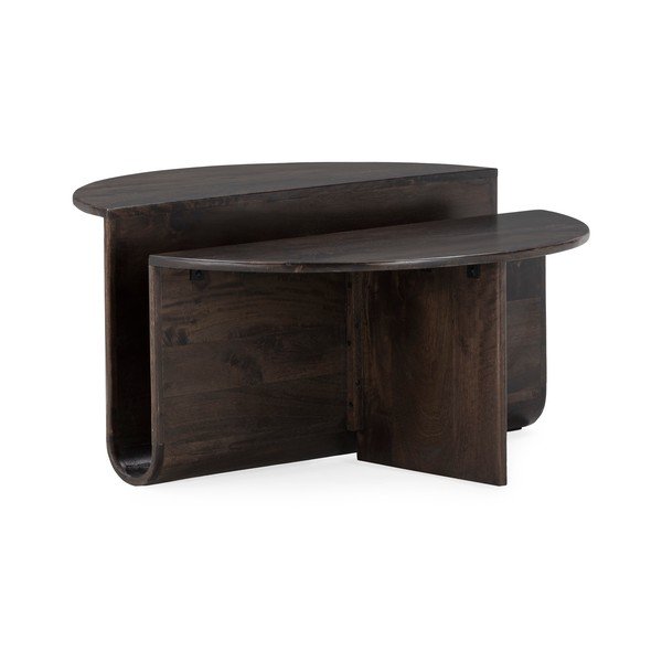 Tmavohnedý okrúhly konferenčný stolík z mangového dreva ø 80 cm Divya – MOME