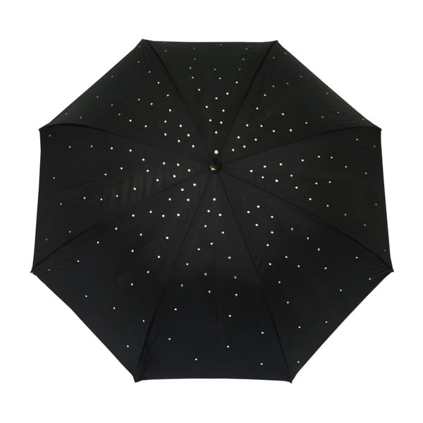 Čierny dáždnik s bielymi bodkami Strass, ⌀ 97 cm