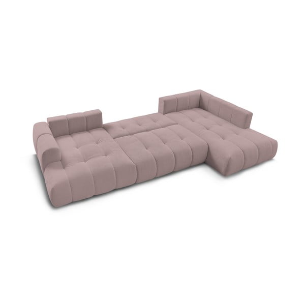 Ružová rozkladacia/s úložným priestorom rohová pohovka (pravý roh/do tvaru "U") Fuji – Bobochic Paris-image-3