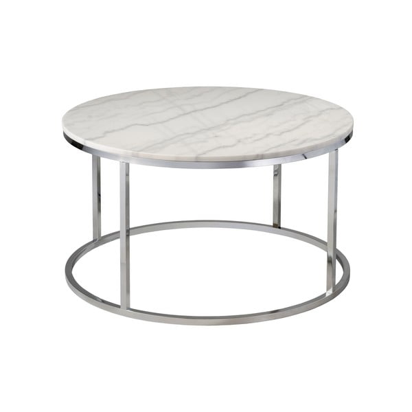 Biely mramorový konferenčný stolík s chrómovanou podnožou RGE Accent, ⌀ 85 cm