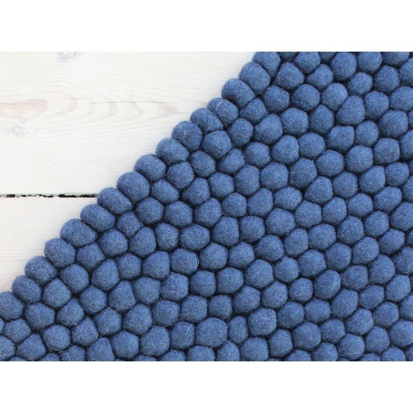 Modrý guľôčkový vlnený koberec Wooldot Ball rugs, 100 x 150 cm-image-1