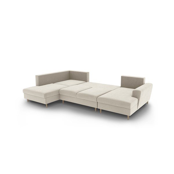 Béžová zamatová rozkladacia/s úložným priestorom rohová pohovka (ľavý roh/do "U") Kyoto – Cosmopolitan Design-image-3