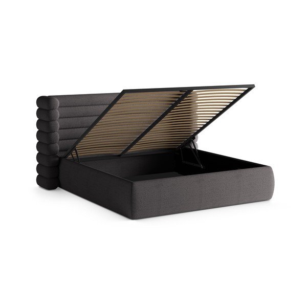 Tmavosivá čalúnená dvojlôžková posteľ s úložným priestorom s roštom 200x200 cm Mount – Micadoni -image-2