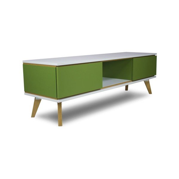 TV komoda v dekore dreva so zelenými detailmi SKANDICA Jorgen-image-1