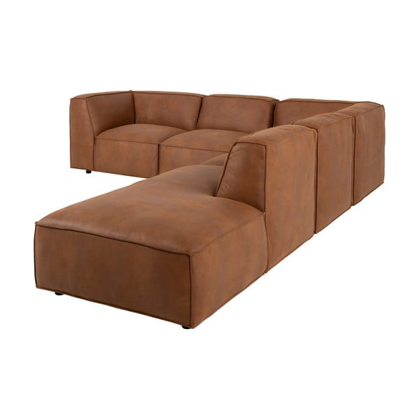 Koňakovohnedá rohová pohovka z imitácie kože (pravý roh) Fairfield Kentucky – Bonami Selection-image-4