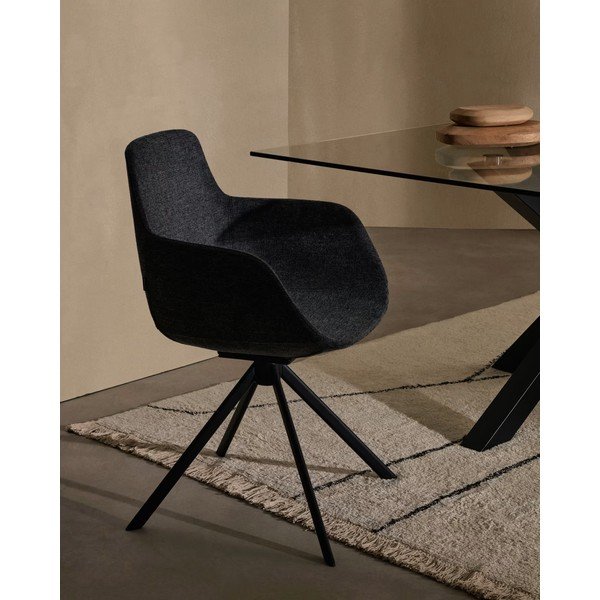 Tmavosivé čalúnené jedálenské kreslá v súprave s podrúčkami 2 ks Tissiana – Kave Home-image-1