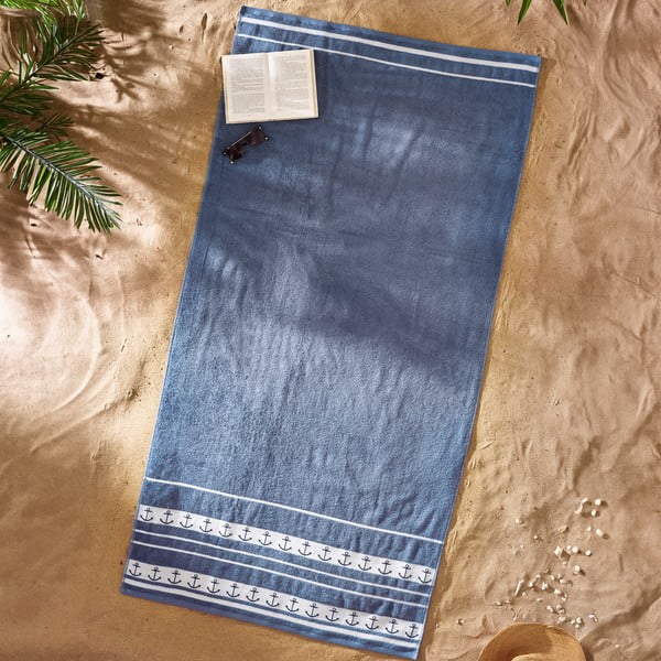 Modrá bavlnená plážová osuška 90x180 cm Anchors – Catherine Lansfield-image-1