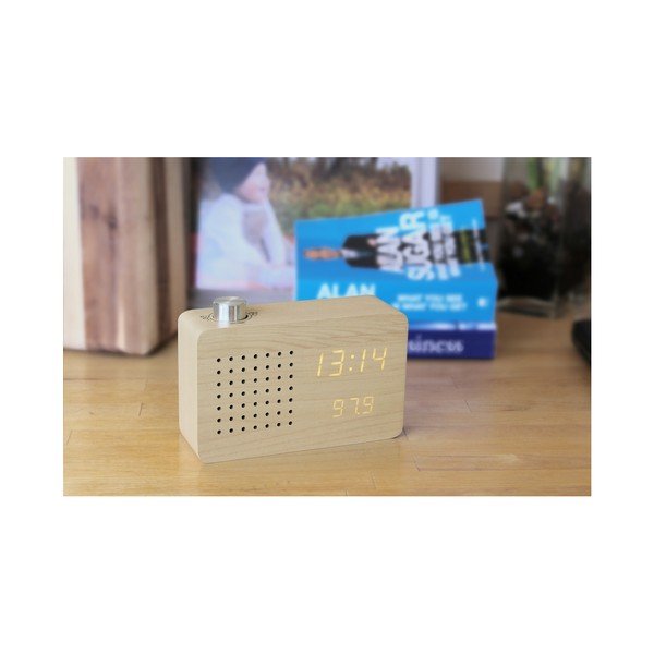 Béžový budík so žltým LED displejom a rádiom Gingko Radio Click Clock-image-3