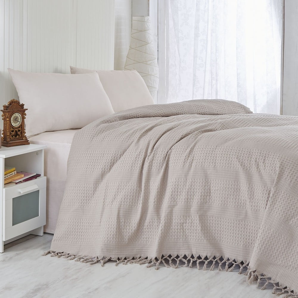 Svetlohnedá bavlnená ľahká prikrývka cez posteľ Brown, 220 x 240 cm