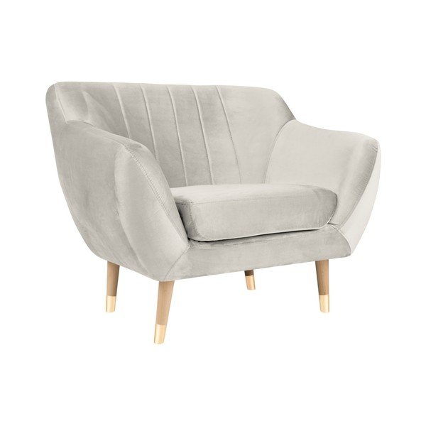 Krémovobiele zamatové kreslo Mazzini Sofas Benito-image-2