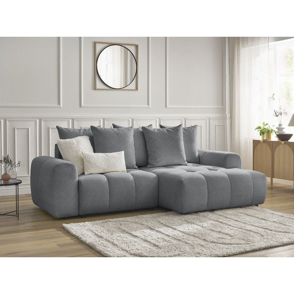 Sivá ženilková rozkladacia/s úložným priestorom rohová pohovka (pravý roh/s leňoškou) Roxelane – Bobochic Paris-image-4