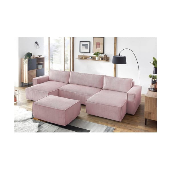 Svetloružový menčestrový taburet Nihad – Bobochic Paris-image-1