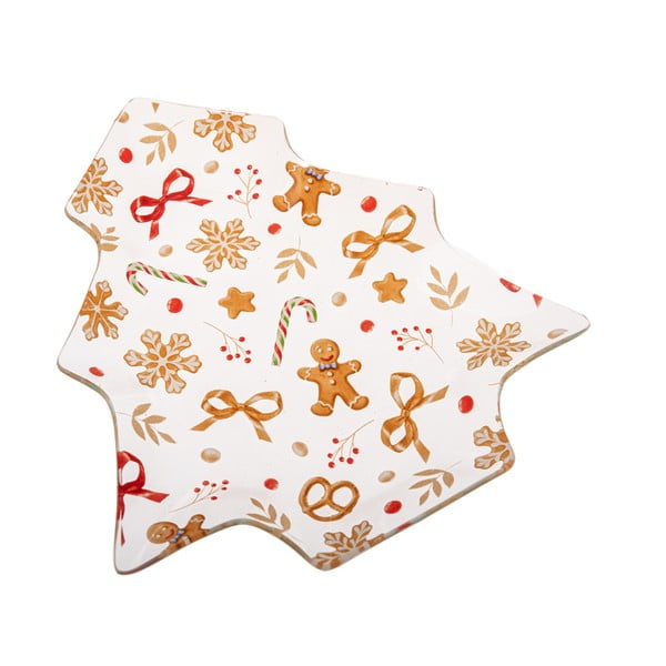 Biely servírovací sklenený tanier s vianočným motívom Gingerbread – Dakls