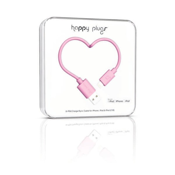 Ružový Happy Plugs nabíjací a dátový kábel, 2 metre