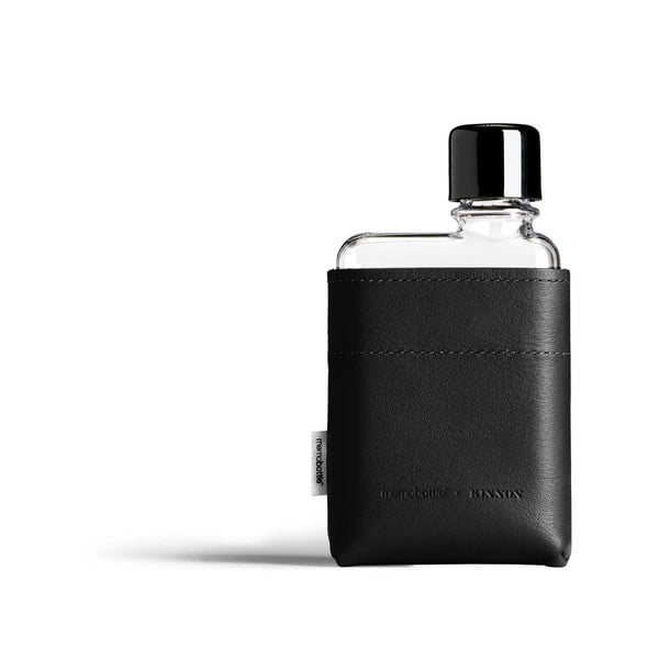 Čierne puzdro na ploskú fľašu z imitácie kože Memobottle A7 Sleeve