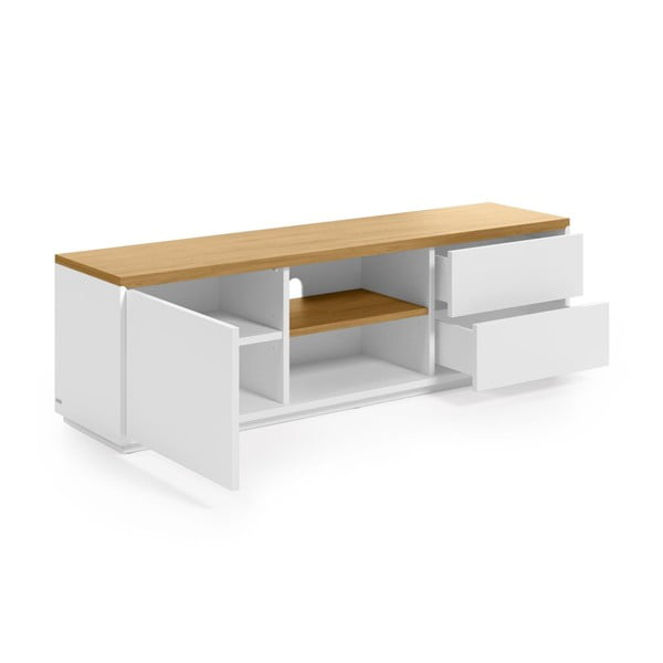 Biely TV stolík v dekore duba 150x44x36 cm Abilen – Kave Home-image-2