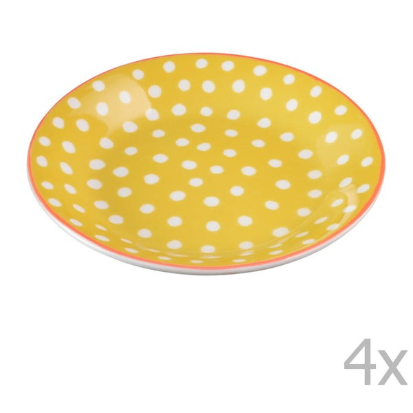 Sada 4 porcelánových tanierikov s bodkami Oilily 10 cm, žltá