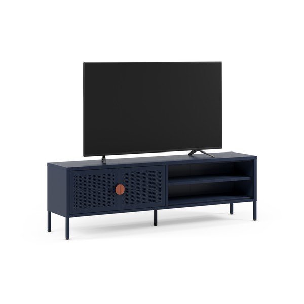 Tmavomodrý kovový TV stolík 160x50x35 cm Sayla – Marckeric-image-2