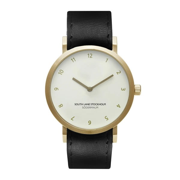 Unisex hodinky s čiernym remienkom South Lane Stockholm Sodermalm Gold Big Leather
