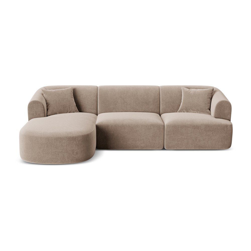 Svetlohnedá zamatová rohová pohovka (ľavý roh/s leňoškou) Campi – Cosmopolitan Design