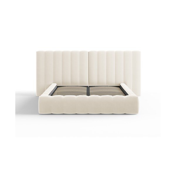 Béžová čalúnená dvojlôžková posteľ s úložným priestorom a roštom 160x200 cm Gina – Milo Casa-image-1