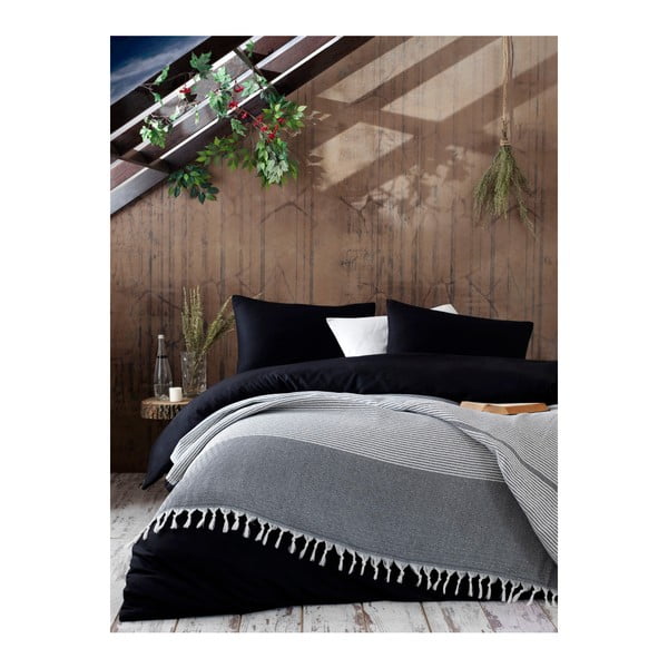 Sivá bavlnená prikrývka na posteľ Galina Black White, 220 × 240 cm