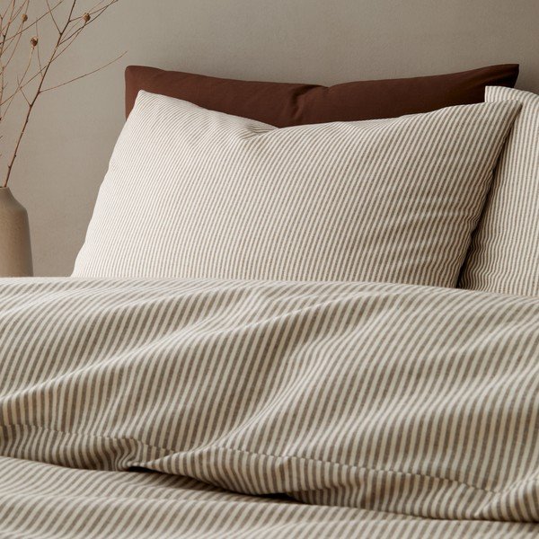 Taupe obliečky na jednolôžko 135x200 cm Cotton Rich Narrow Woven Stripe – Pineapple Elephant-image-1
