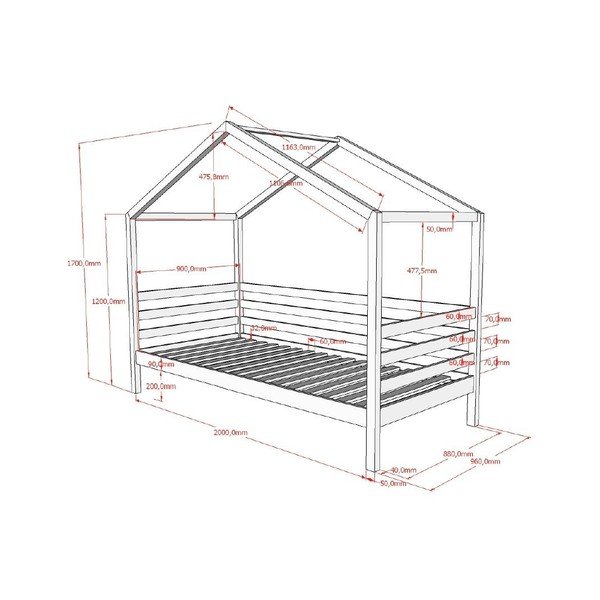 Biela domčeková detská posteľ z borovicového dreva s roštom 90x200 cm Dallas – Vipack-image-2