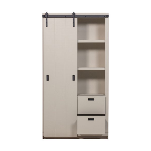 Sivobéžová skrinka z borovicového dreva s posuvnými dverami 122x230x37 cm Slide – vtwonen-image-3