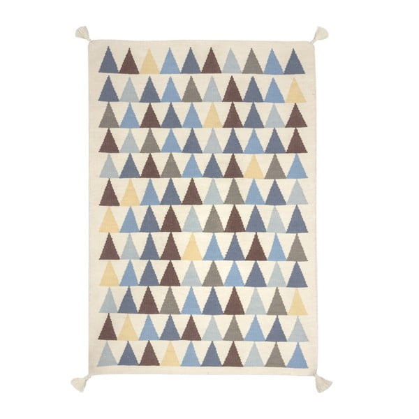 Ručne tkaný vlnený koberec s modrými detailmi Art For Kids Triangles, 160 × 230 cm