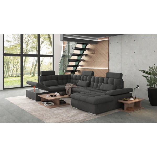 Antracitová rozkladacia/s úložným priestorom rohová pohovka (ľavý roh/do "U") Merkur – Ropez-image-4