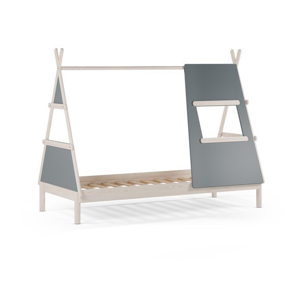 Sivozelená domčeková detská posteľ z borovicového dreva s roštom 90x200 cm Enola – Marckeric