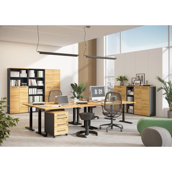 Polohovací pracovný stôl s elektricky nastaviteľnou výškou s doskou v dubovom dekore 80x160 cm Agenda – Germania-image-2