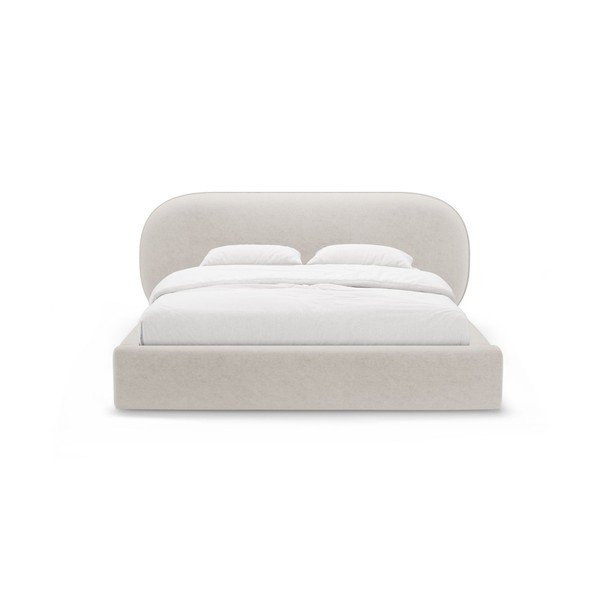 Krémová čalúnená dvojlôžková posteľ s úložným priestorom s roštom 200x200 cm Ovalo – Micadoni -image-4