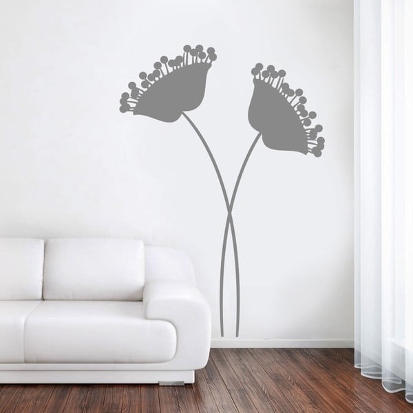 Dekoratívna samolepka na stenu Dva moderné kvety, sivé