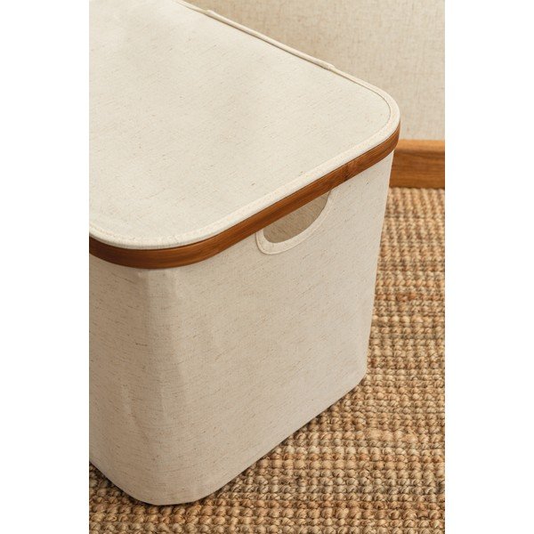 Krémový látkový úložný box s vekom 40,5x33x30 cm Bamboo/Linen – Bigso-image-4
