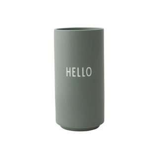 Zelená porcelánová váza Design Letters Hello, výška 11 cm