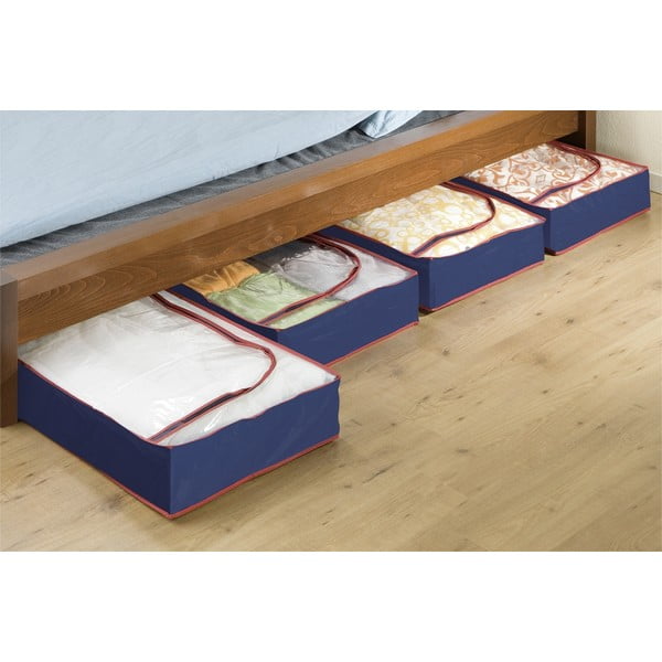 Plastové úložné boxy pod posteľ v súprave 4 ks 100x45x15 cm Deep Blue – Maximex-image-1