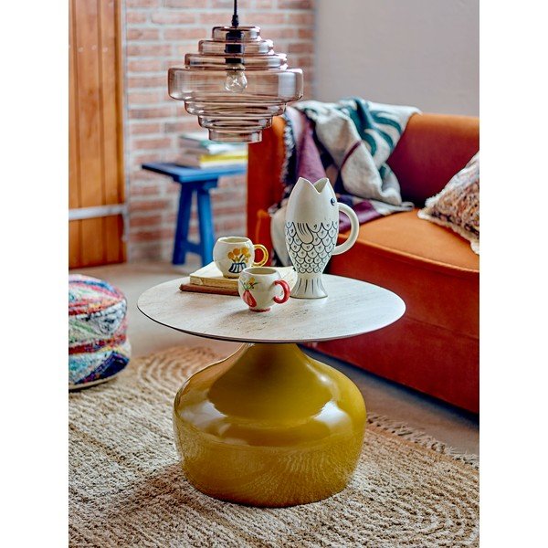 Žltý okrúhly konferenčný stolík s keramickou doskou ø 60 cm Lecco – Bloomingville-image-2