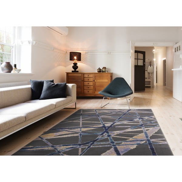 Tmavomodrý vlnený koberec 133x180 cm Sticks – Agnella-image-1