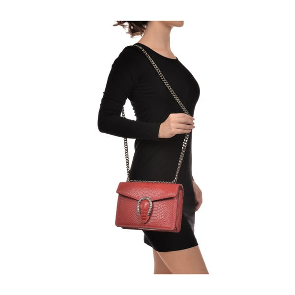 Červená kožená listová kabelka Renata Corsi Fiona-image-4