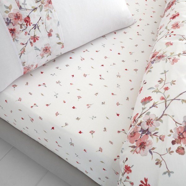 Bielo-červená plachta Catherine Lansfield Jasmine Floral, 90 x 190 cm-image-1